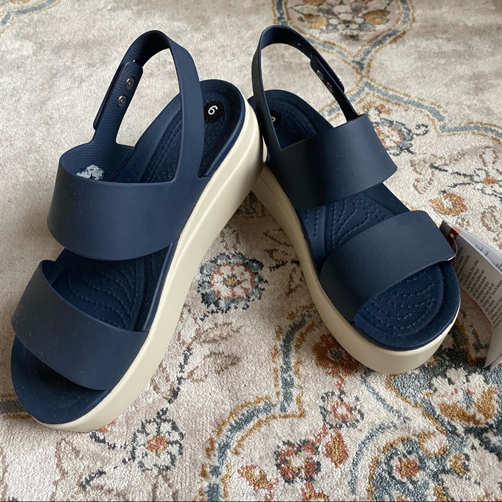 Crocs Brooklyn Low Wedge Sandals Navy Blue